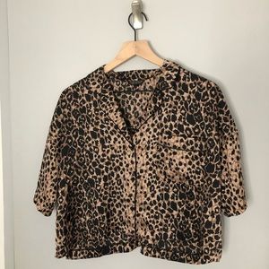 Top Shop Womens Satin Leopard Print Top